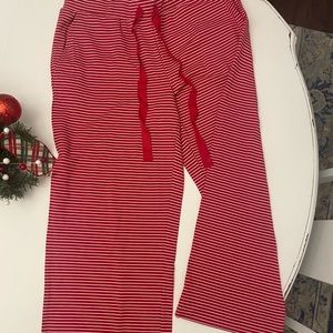 Lands End PJ Wide Leg Crop Pajama Pants Red and ivory stripe NEW